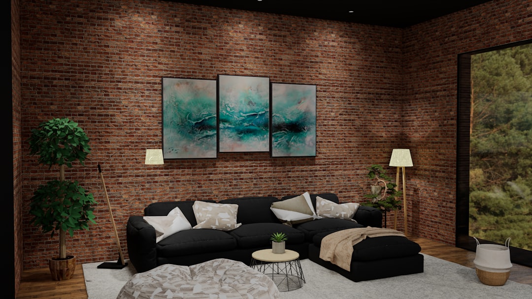 Warm interior with exposed brick