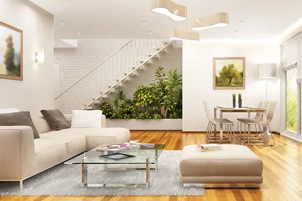 Modern living room with staircase