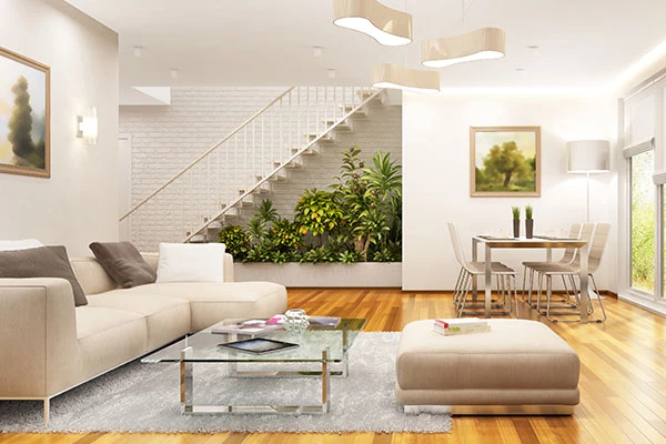 Modern living room with staircase
