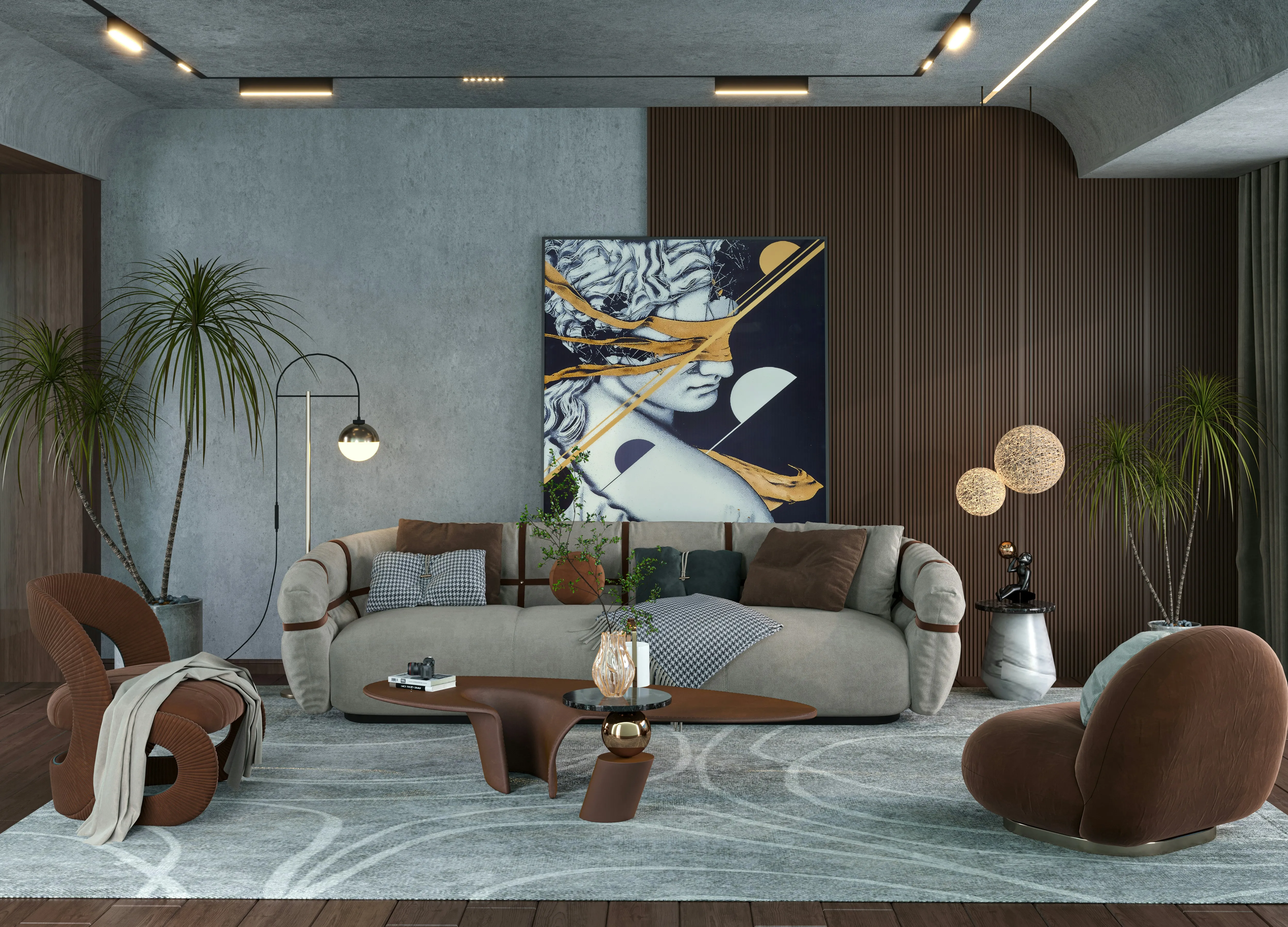 Modern living room with furniture and painting