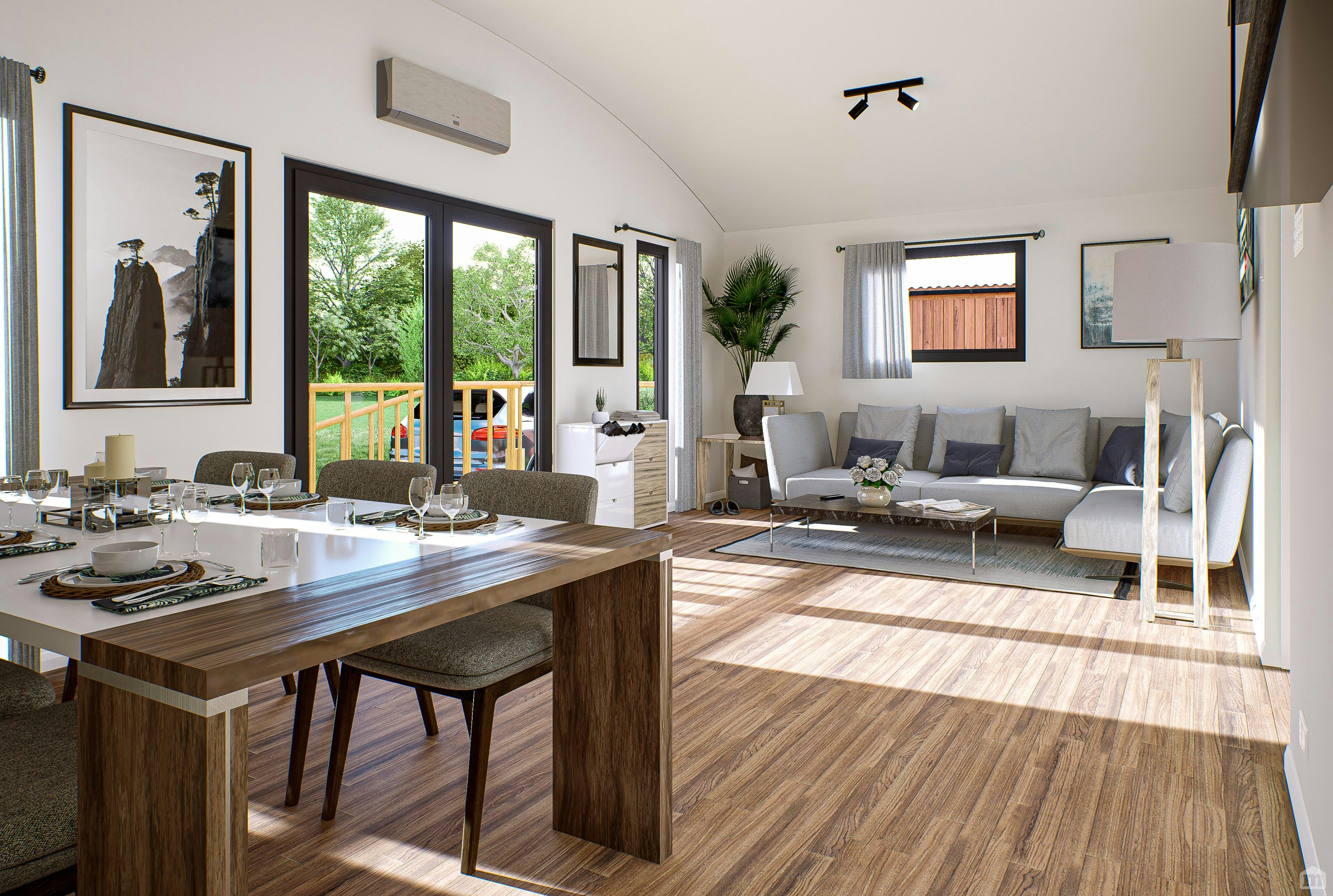 Modern open-plan living room with family kitchen