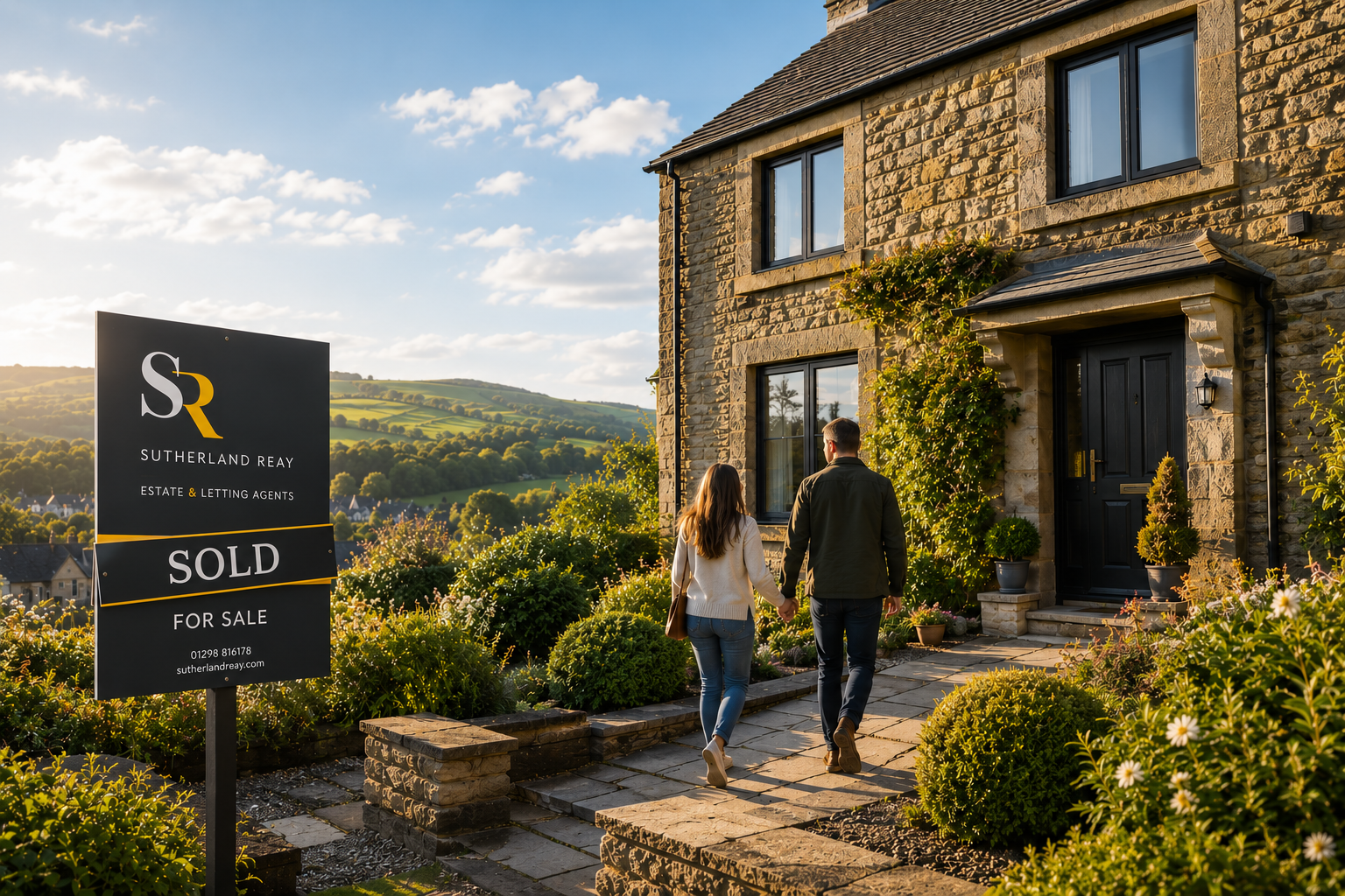 Happy couple receiving house keys as they move into their new home
