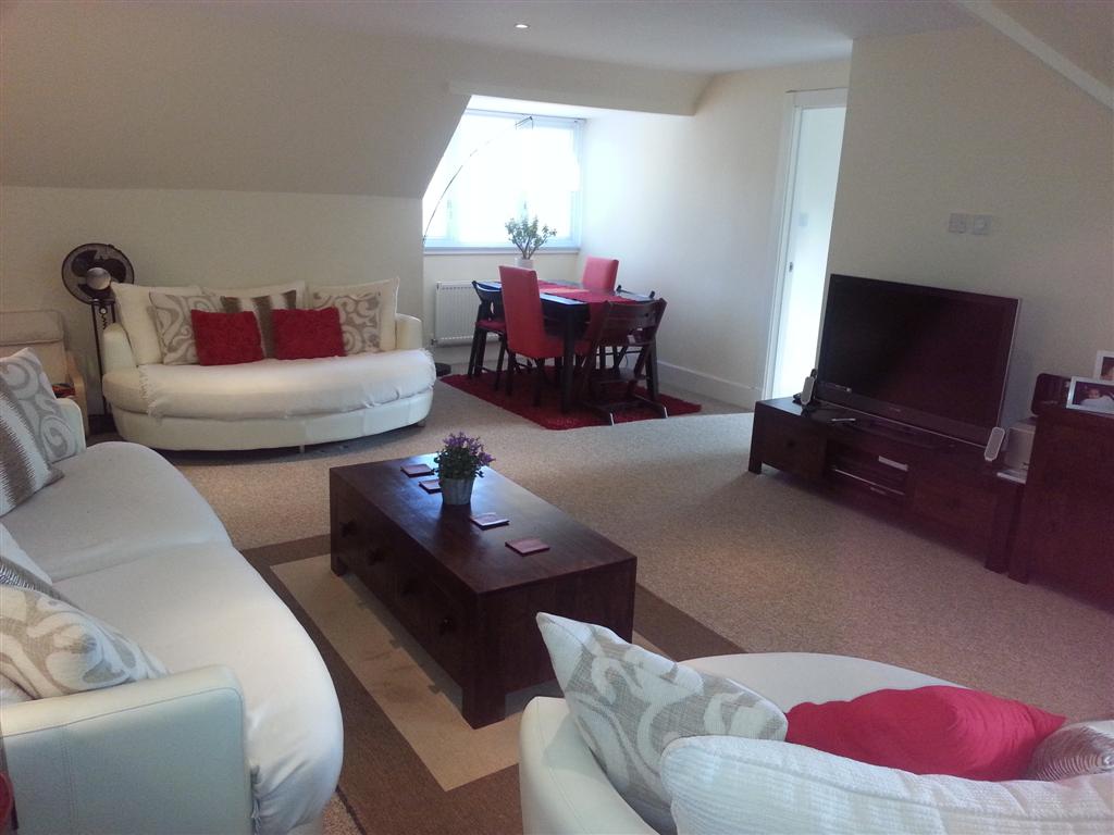 Bright attic living room with natural light and well-maintained finishes