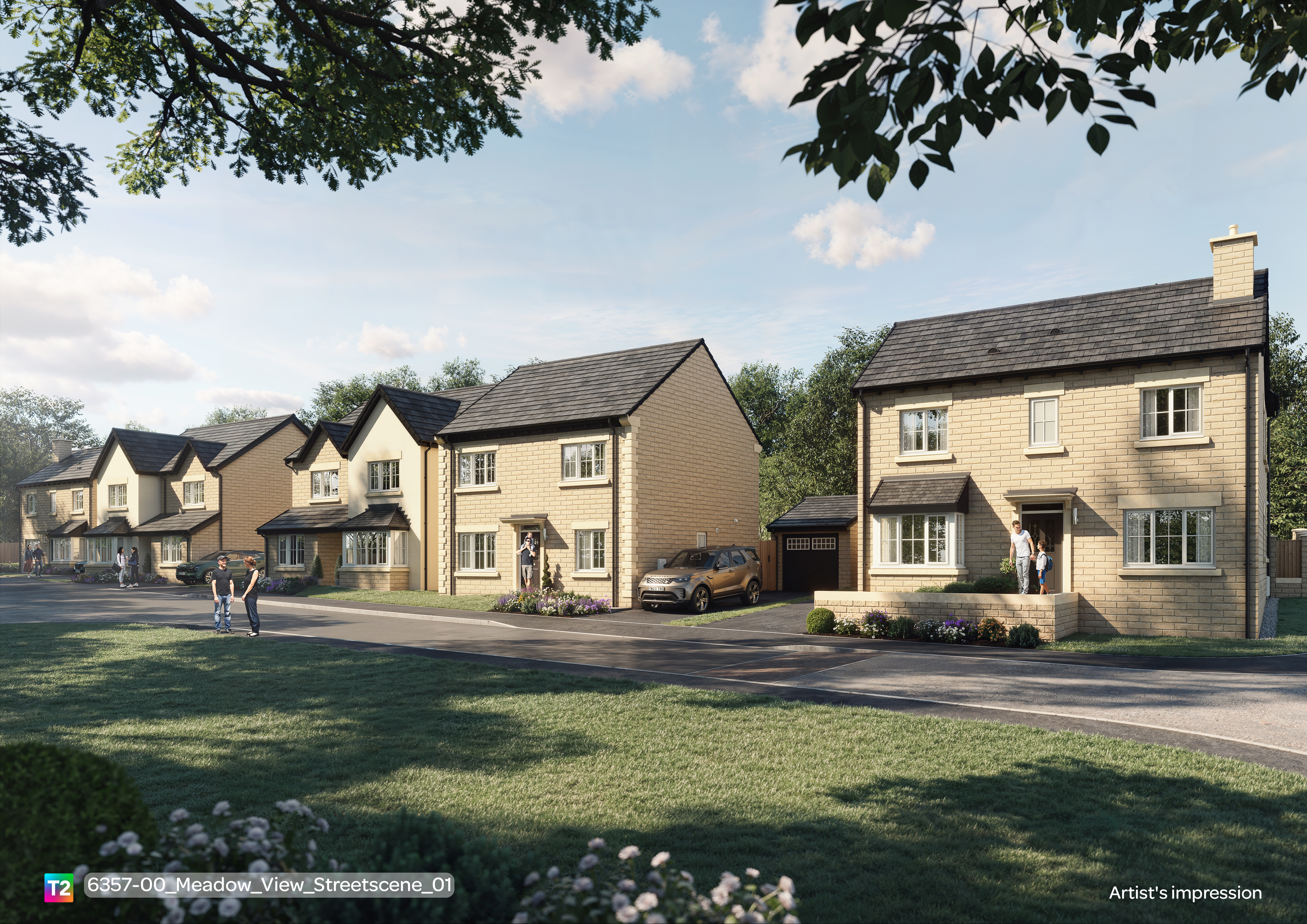 Meadow View development streetscene showing new homes in Worsthorne