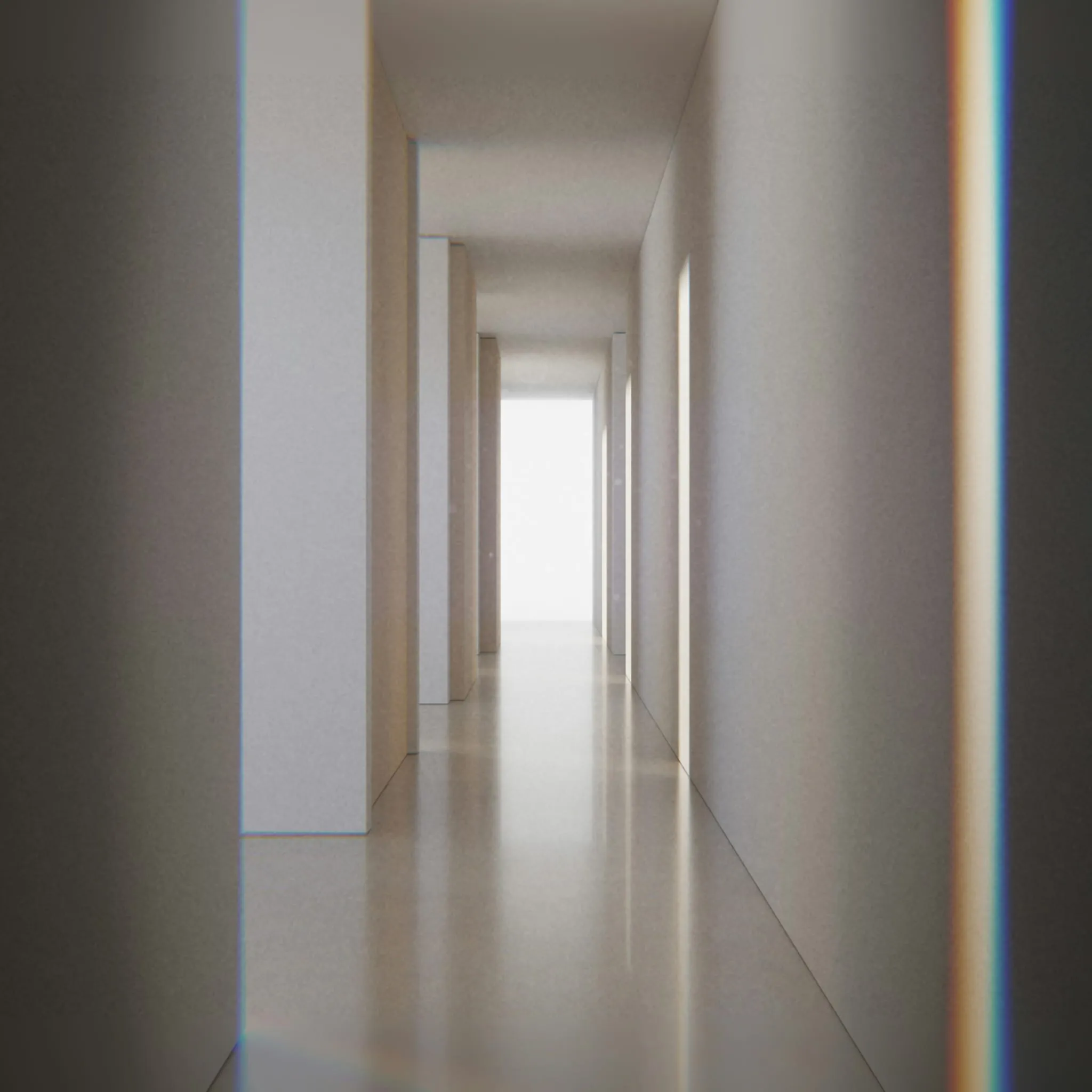 Long corridor leading to a bright room