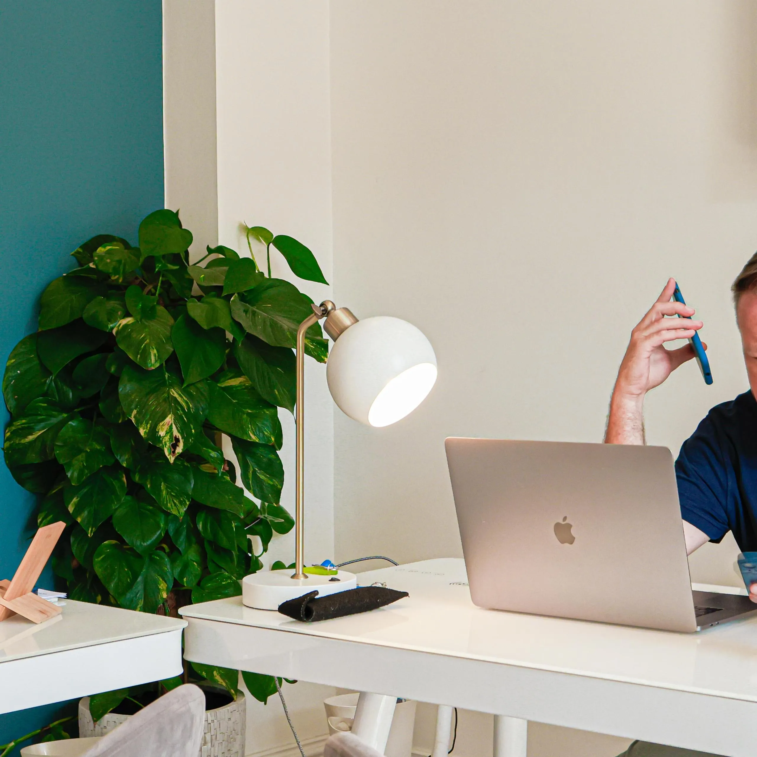 Professional team collaborating at office desk