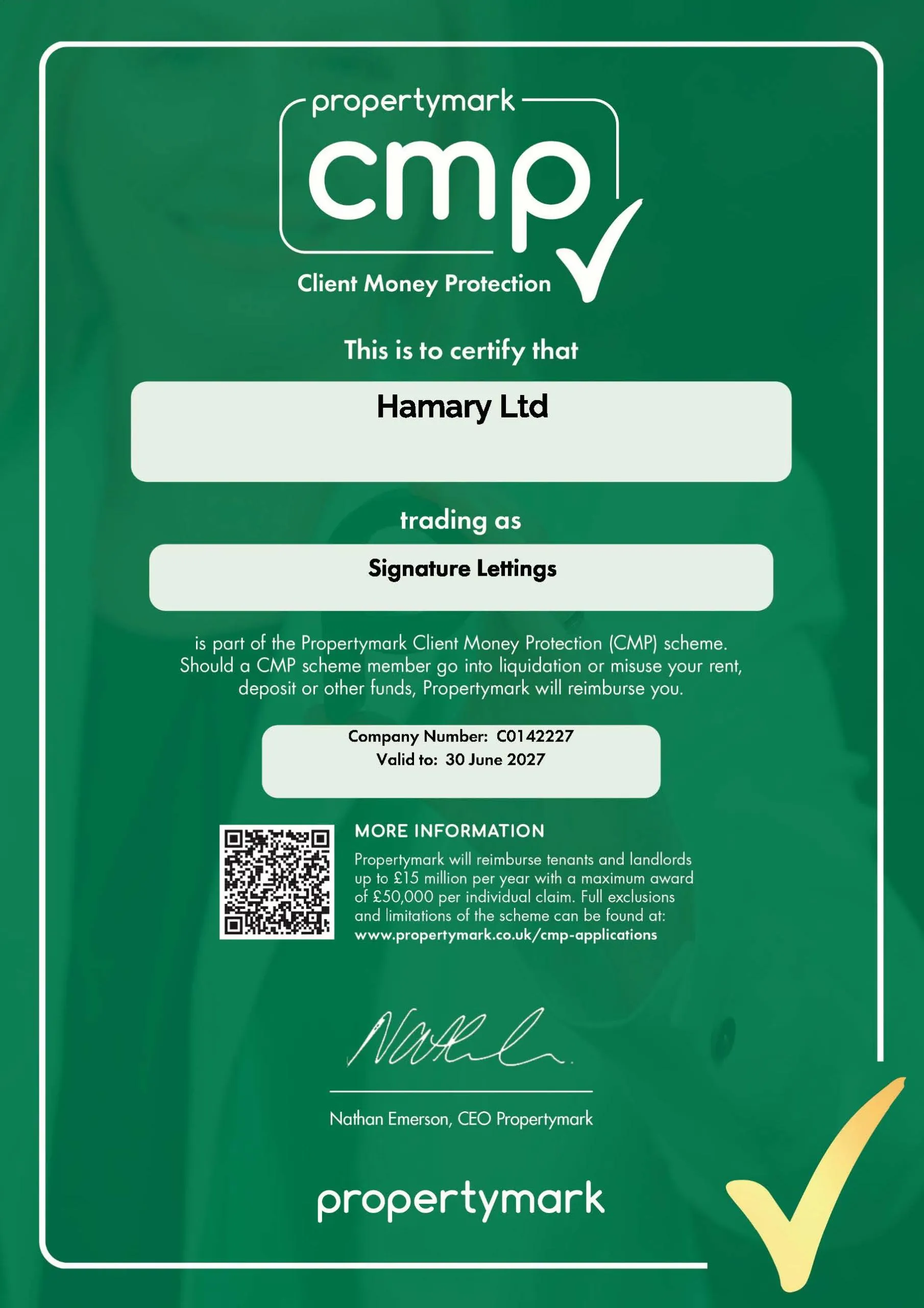 Client Money Protection Certificate