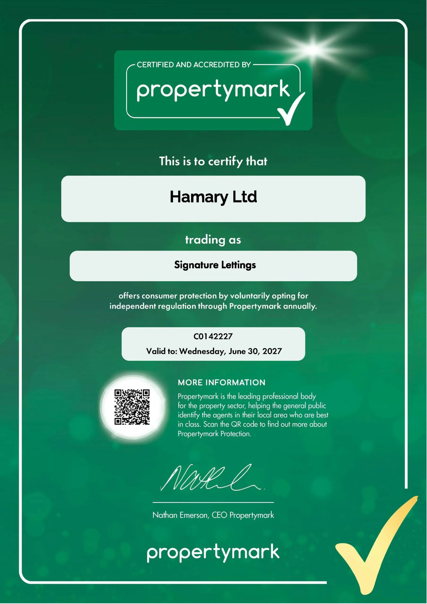 Propertymark Membership Certificate