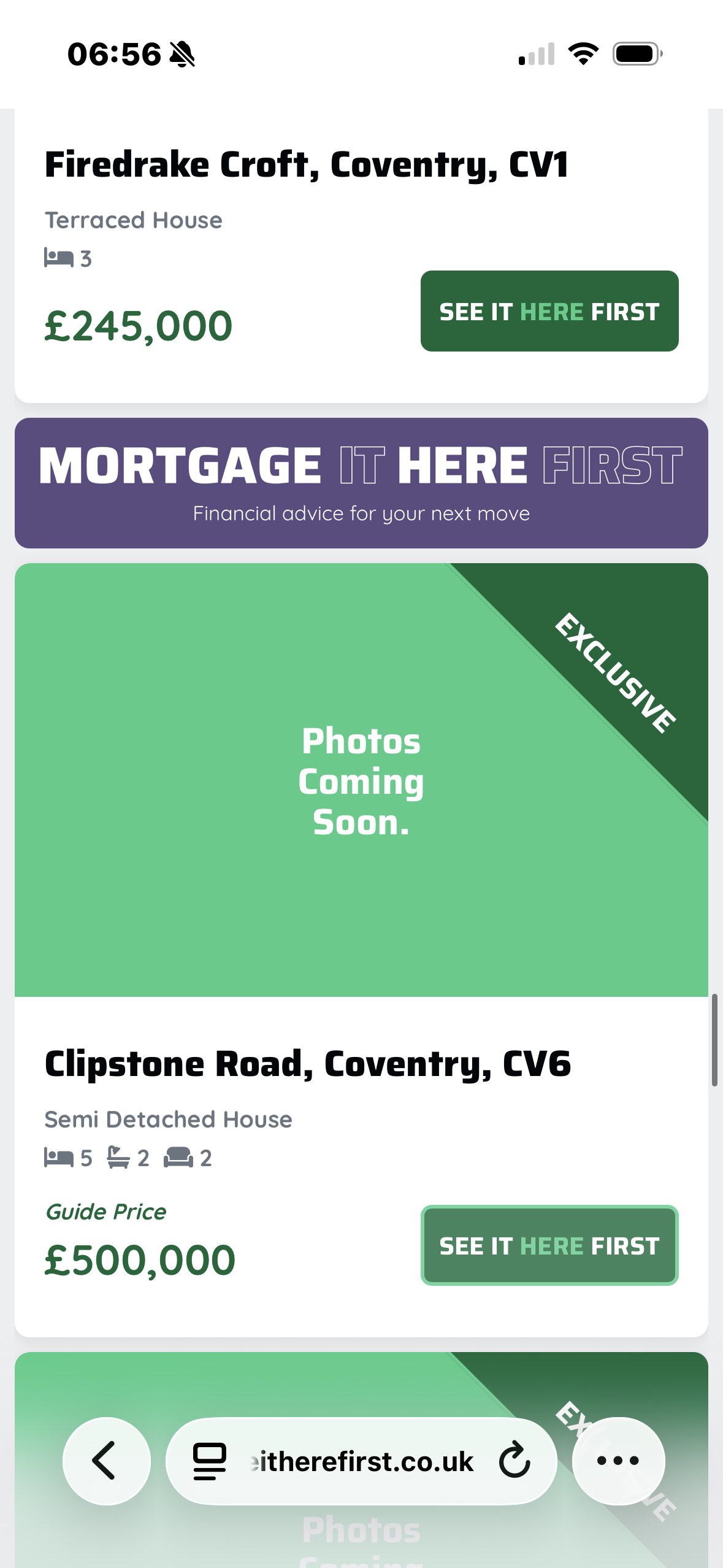 A screen shows a property listing with a message saying "Photos Coming Soon"