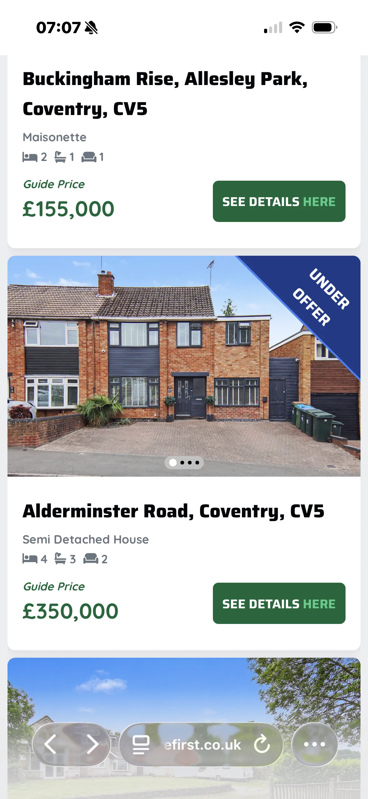 A ample of a listing on See It here First, showing a home that's Under Offer