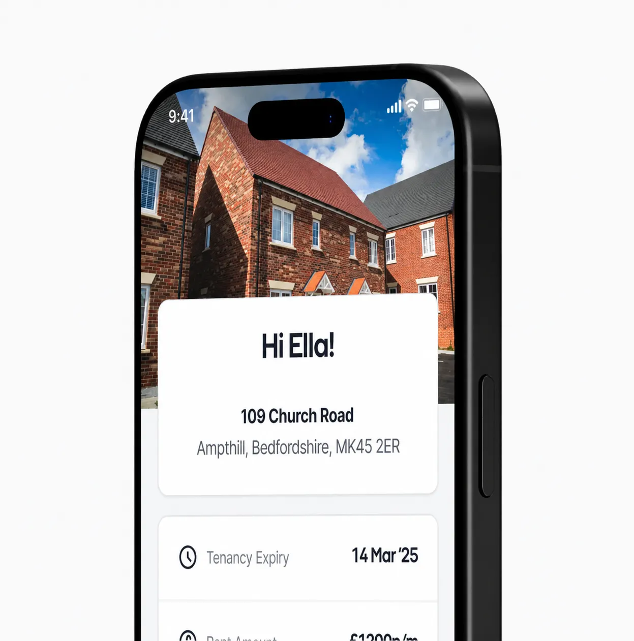 A mobile phone with the Street.co.uk app displaying the details of a tenancy.