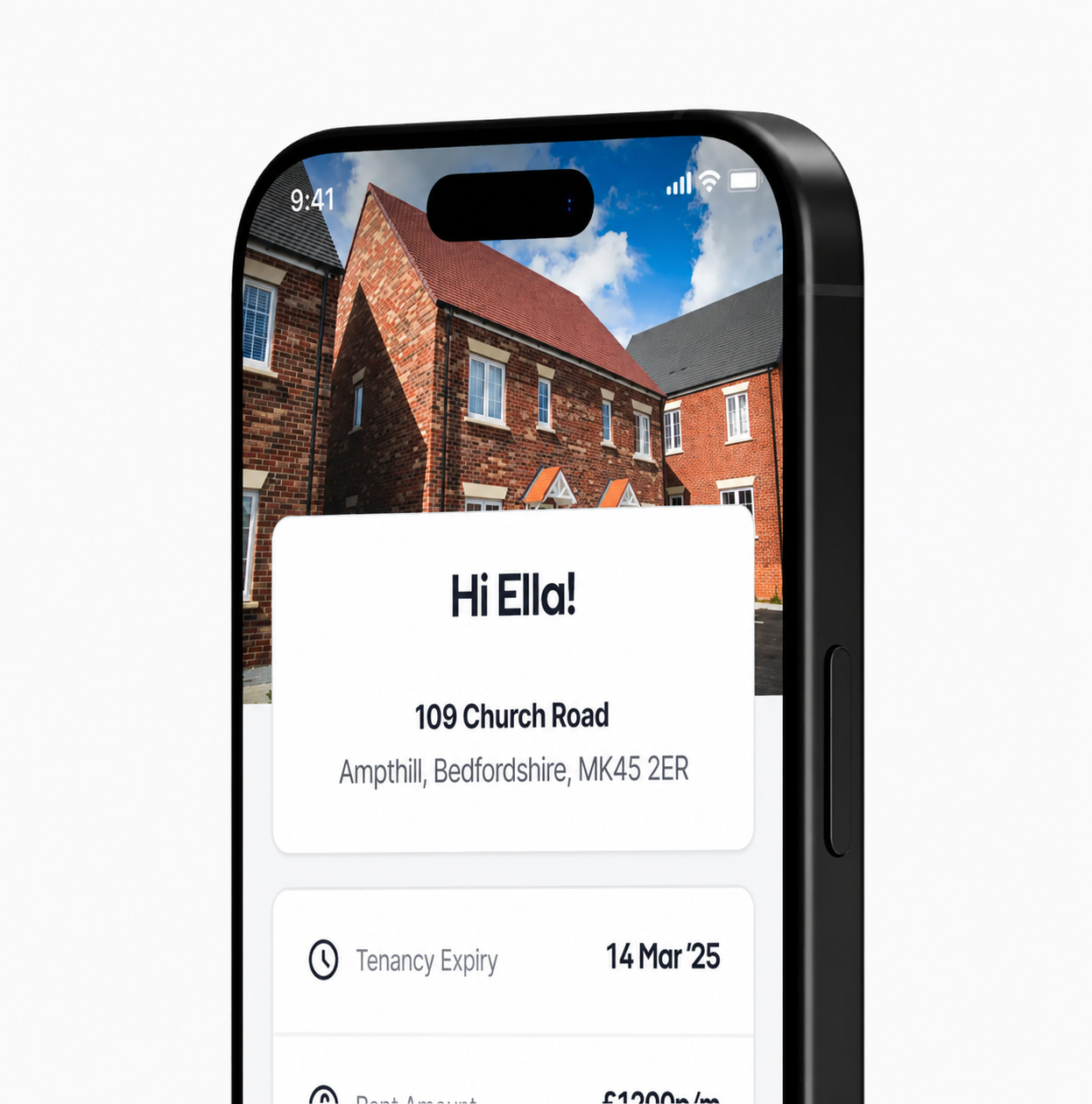 A mobile phone with the Street.co.uk app displaying the details of a tenancy.