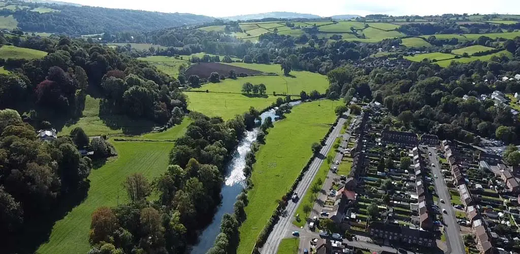 Aerial view of Mid Devon valley landscape