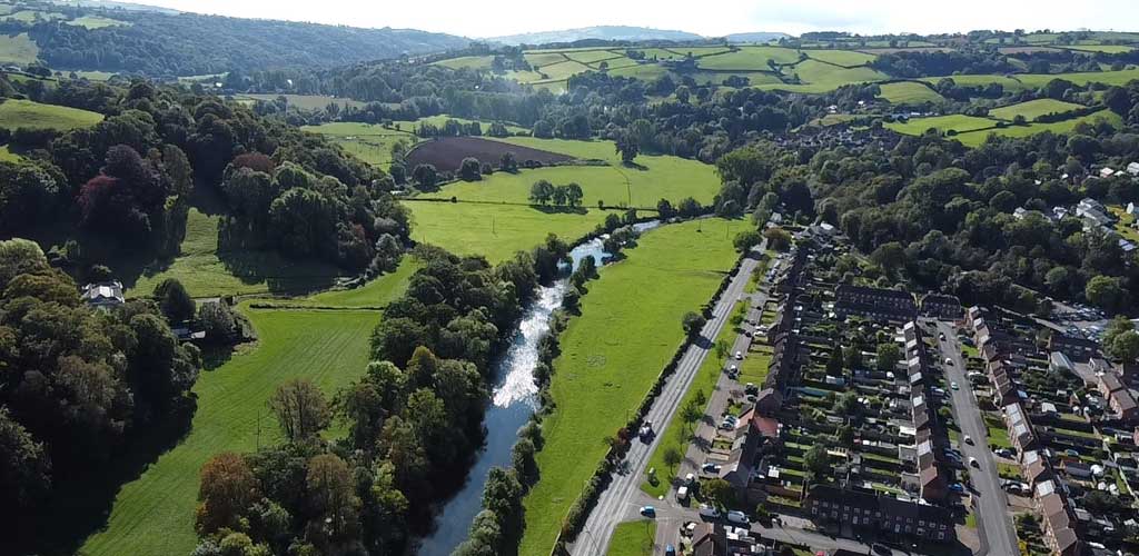 Aerial view of Mid Devon valley landscape