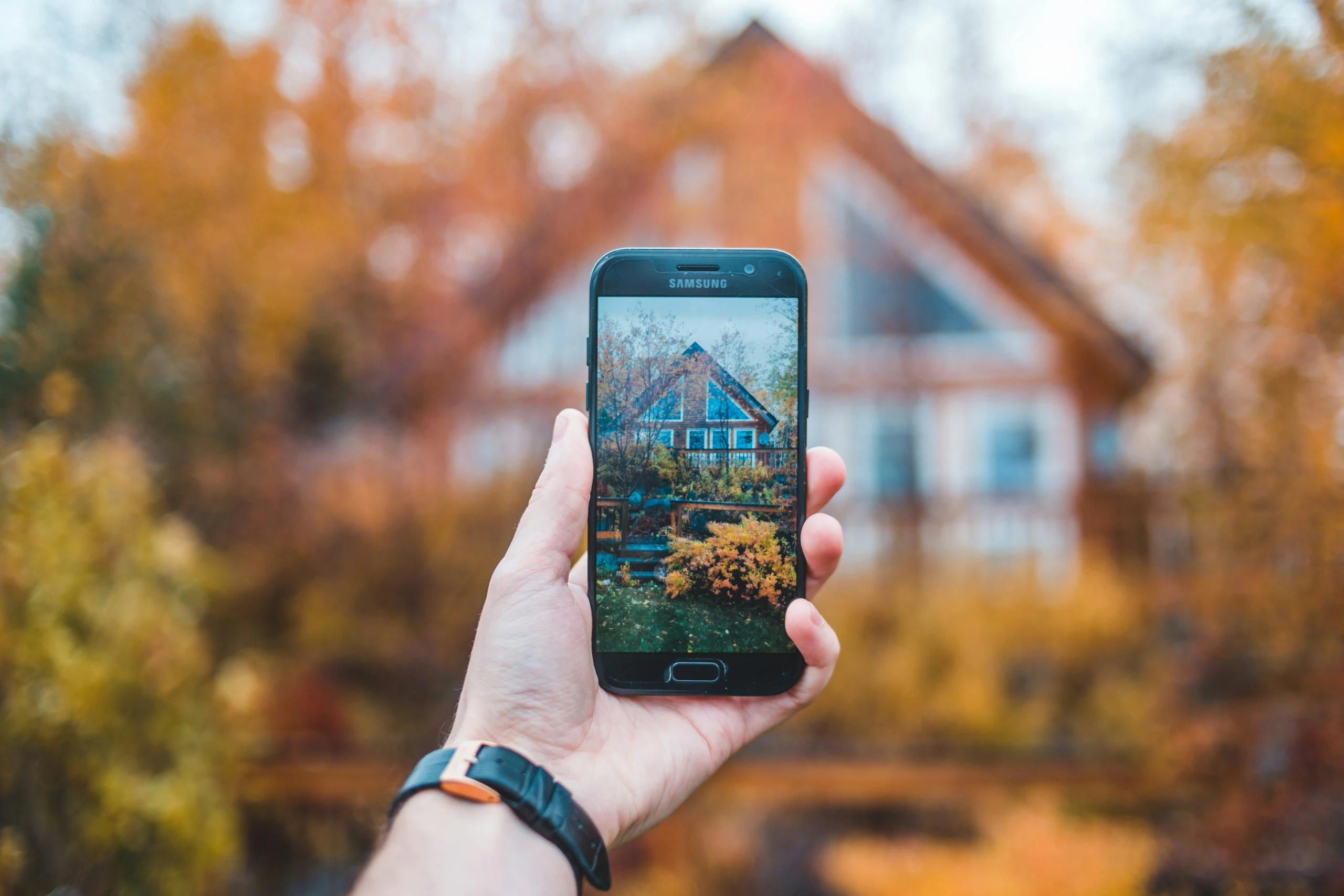 Person using smartphone to check property