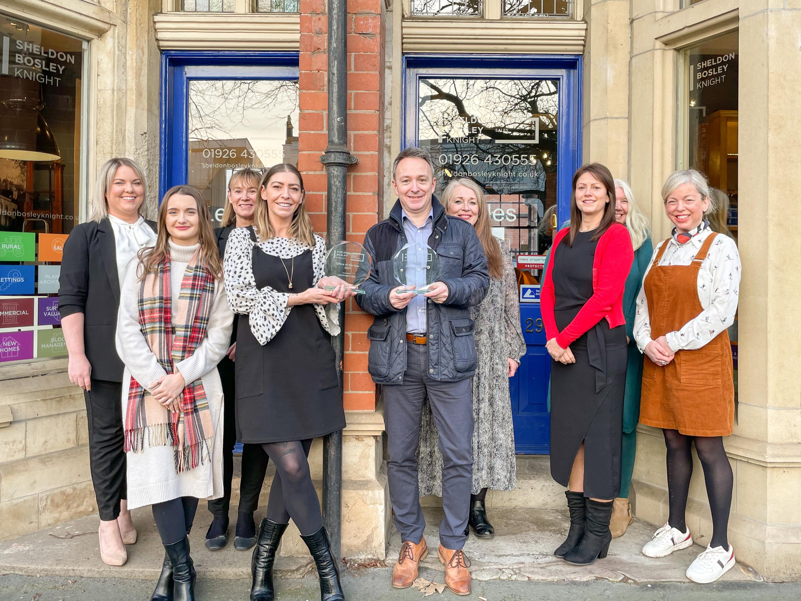group oSheldon Bosley Knight's Leamington Residential Sales and SBK lettings branches stand with awards.