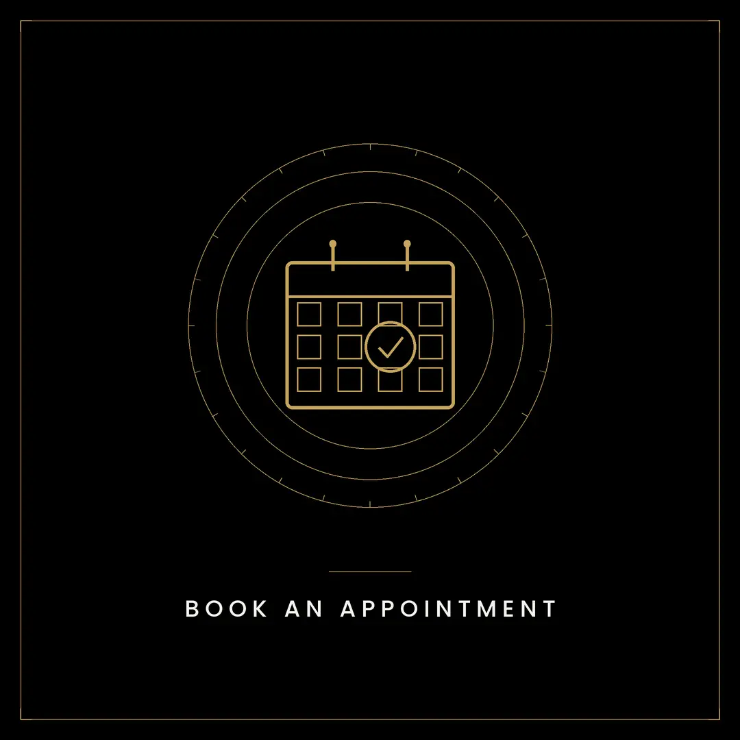 Calendar icon with checkmark and concentric circles, text reads "Book an appointment"