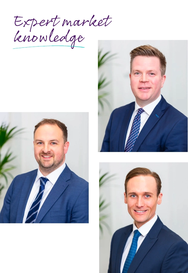 Three professional headshots of men in business suits with the heading "Expert market knowledge"