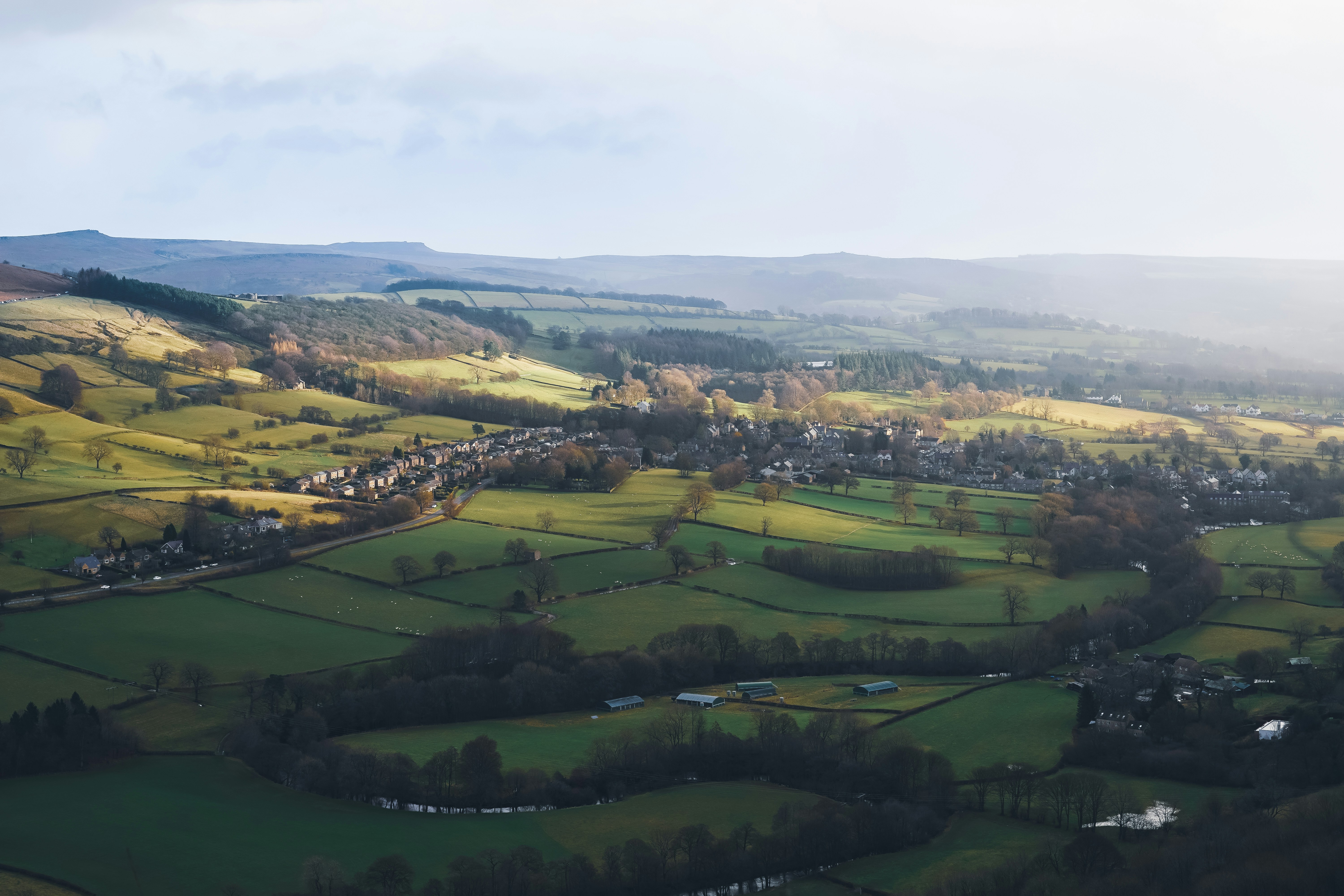 Aerial view of Bamford in the Hope Valley, Derbyshire