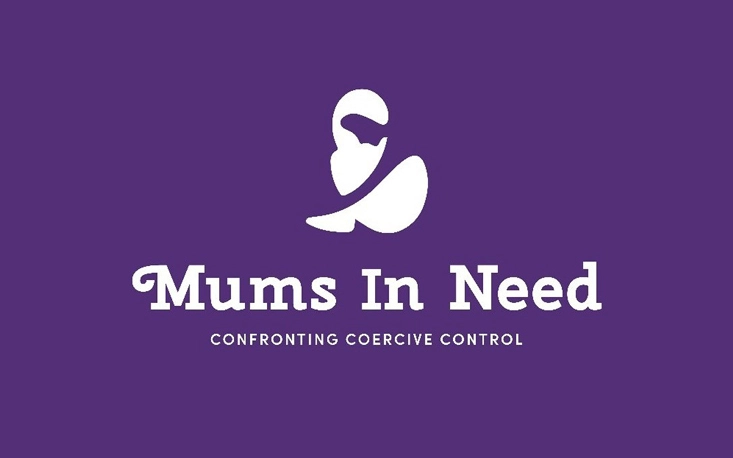 Mums In Need logo with tagline "Confronting Coercive Control" on purple background
