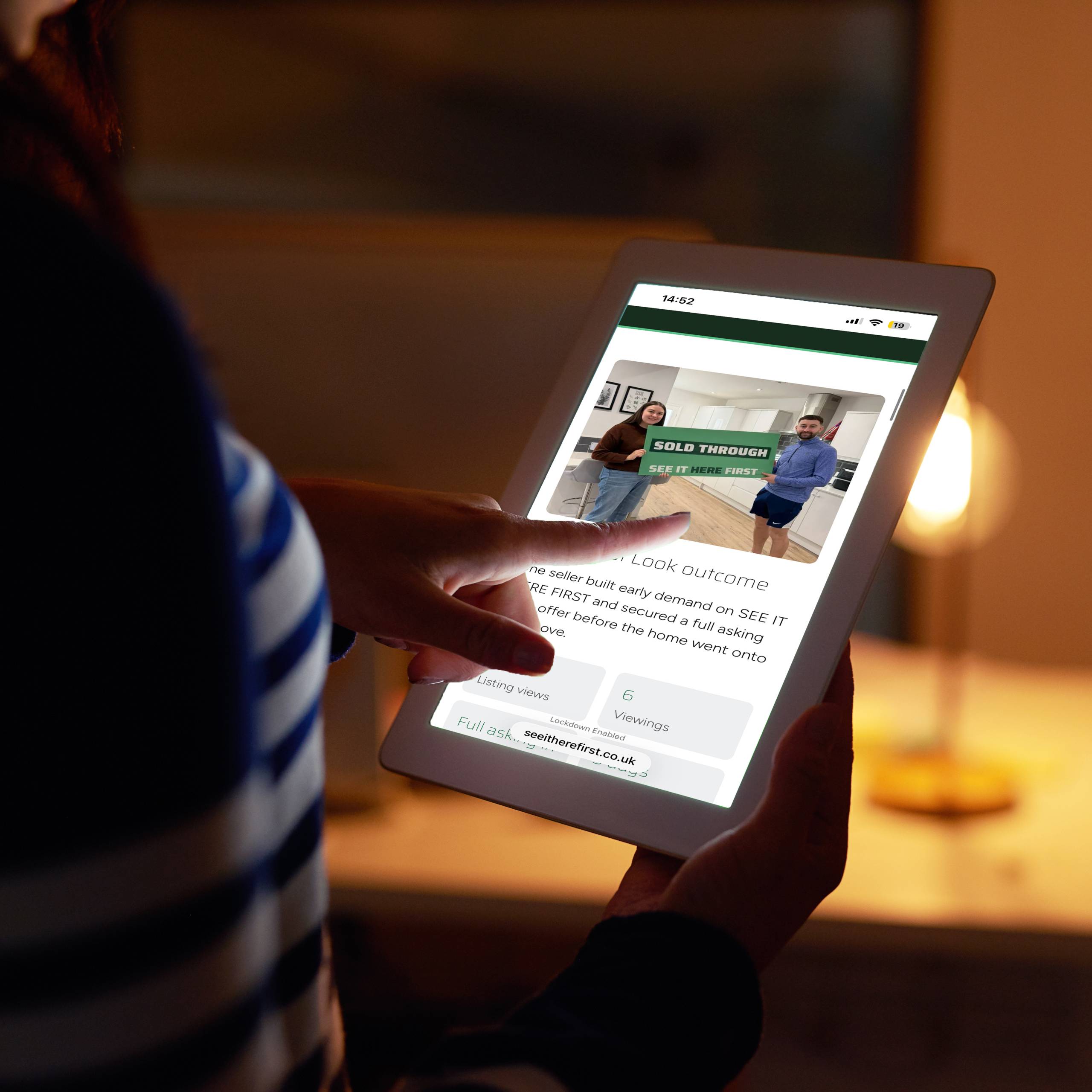 An iPad screen showing a See It Here First Success Story