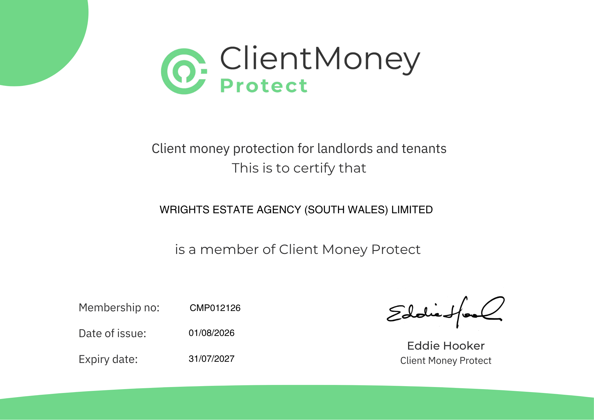 Client Money Protection Certificate