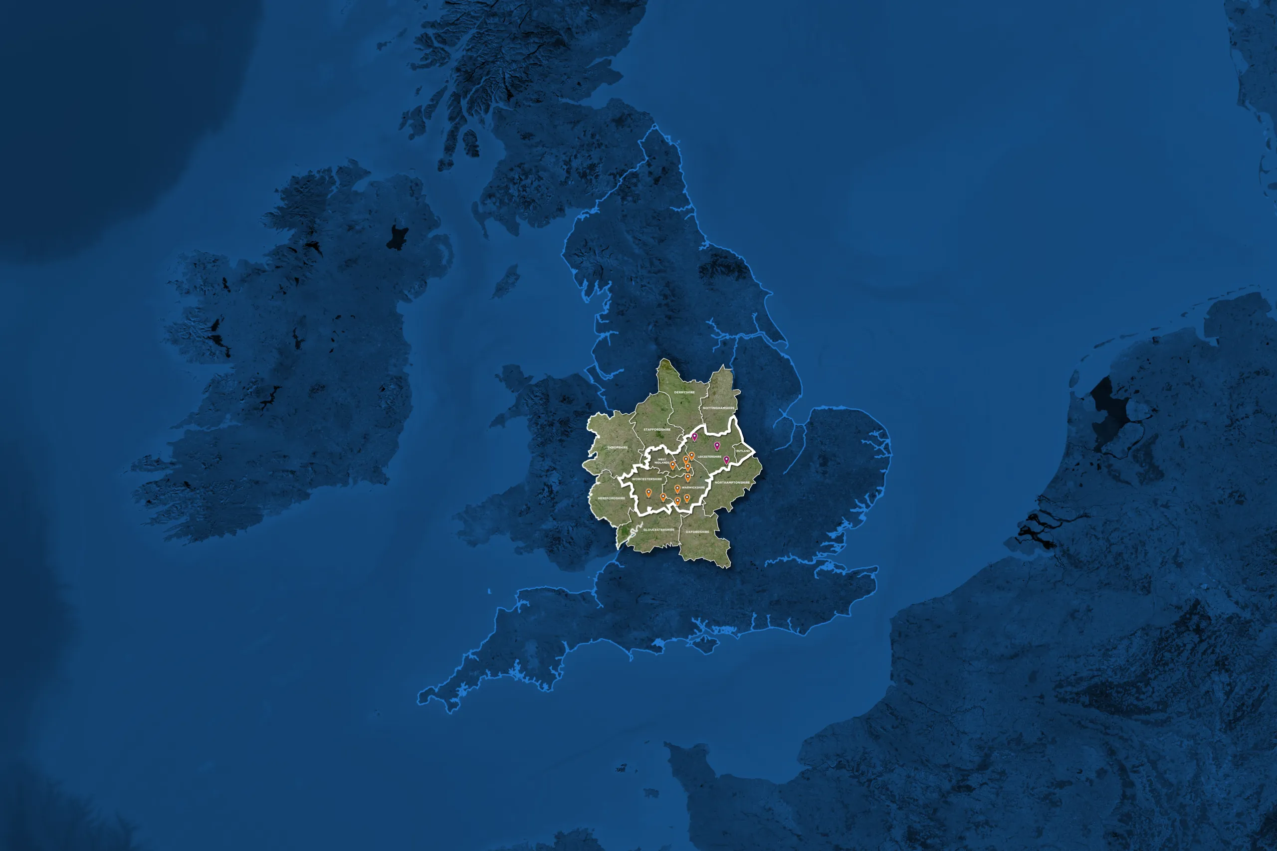 A map of teh branch locations for Sheldon Bosley Knight