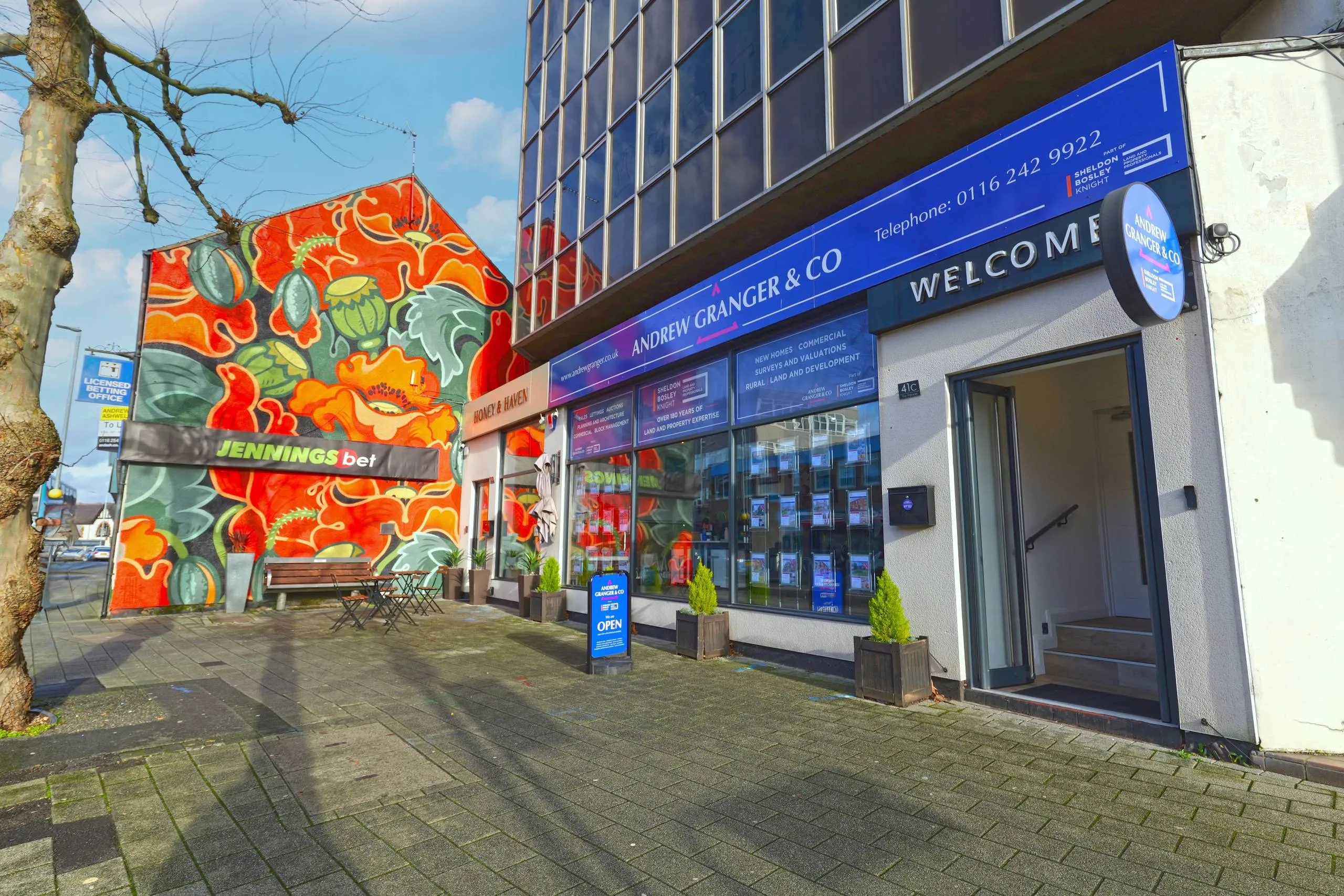 Exterior shot of teh Andrew Granger estate agency branch in Oadby