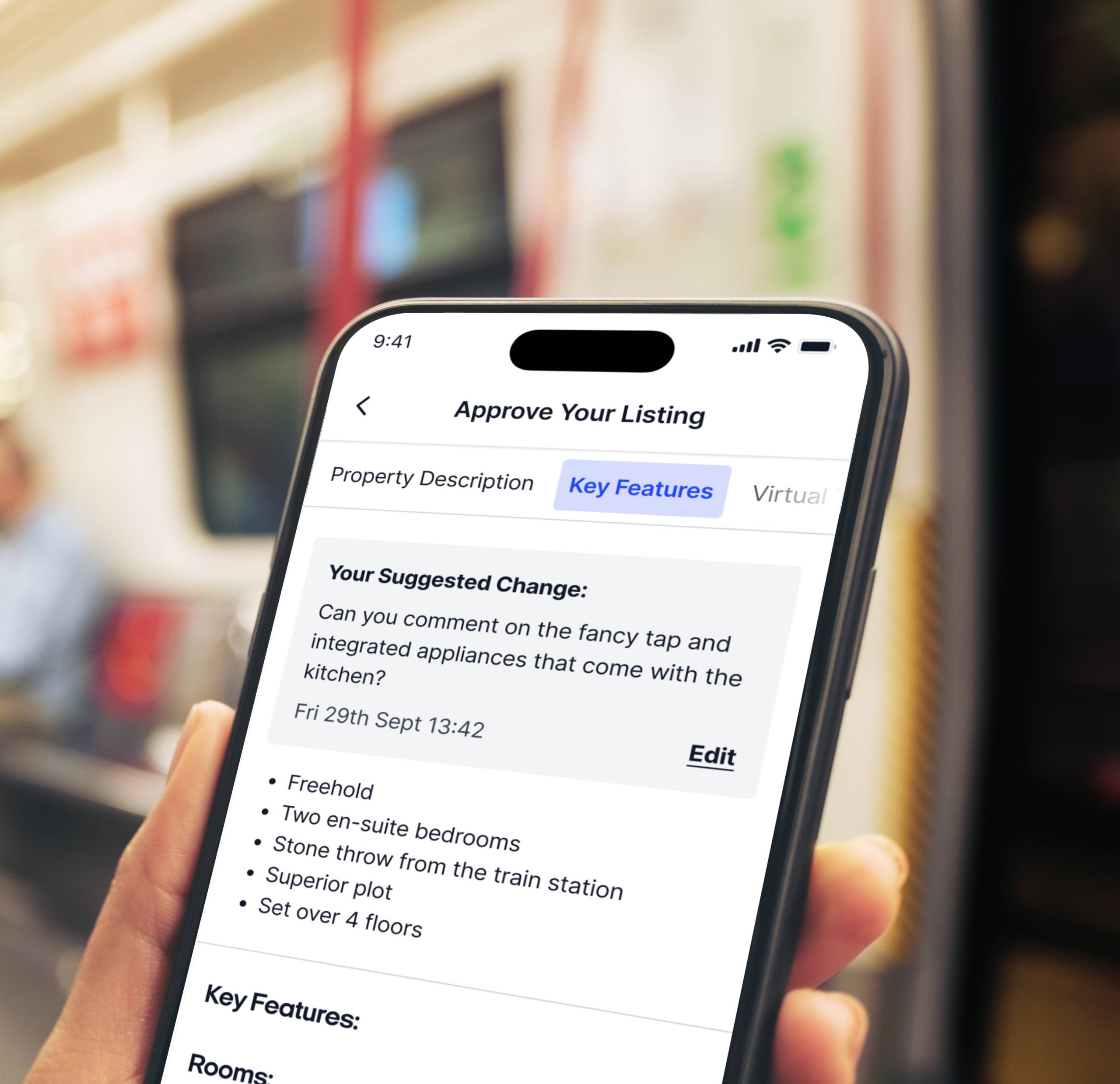 A smartphone screen showing someone approving their property listing on the Andrew Granger & Co vendor app.