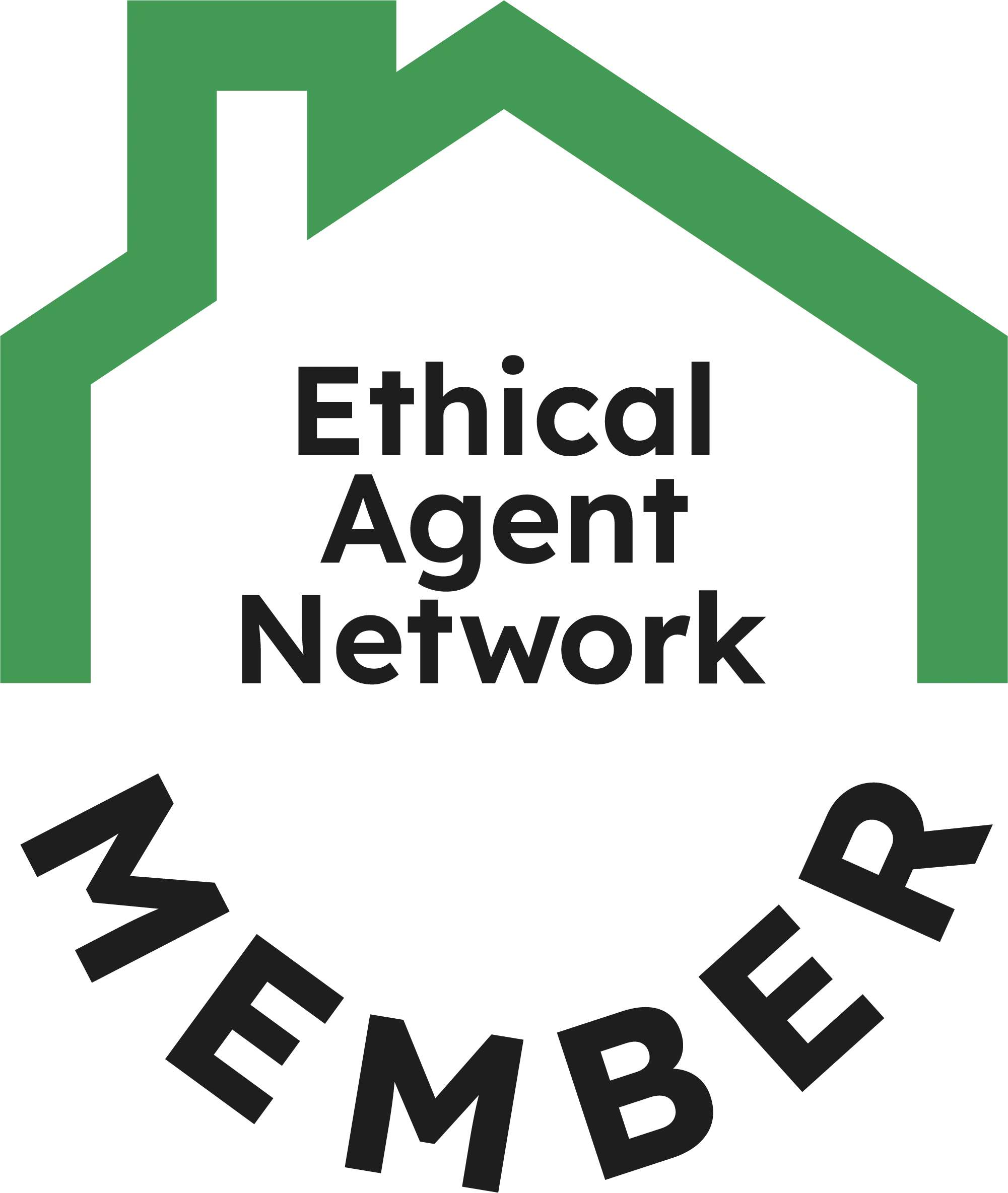 Ethical Agent Network member logo: green house outline with white interior containing black text "Ethical Agent Network" and "MEMBER" text curved below