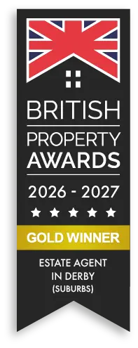 British Property Awards 2026-2027 Gold Winner badge for Estate Agent in Derby (Suburbs)