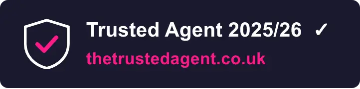 Trusted Agent 2025/26 badge with checkmark and thetrustedagent.co.uk website