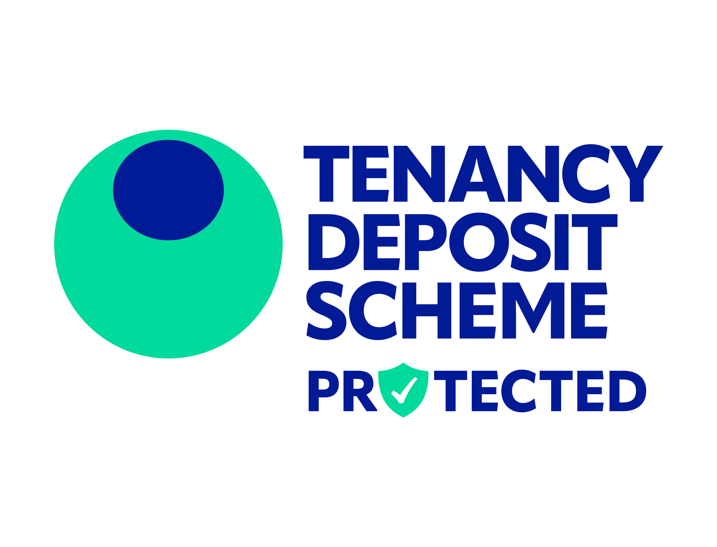 Tenancy Deposit Scheme Protected logo with turquoise circle and dark blue shield with tick mark