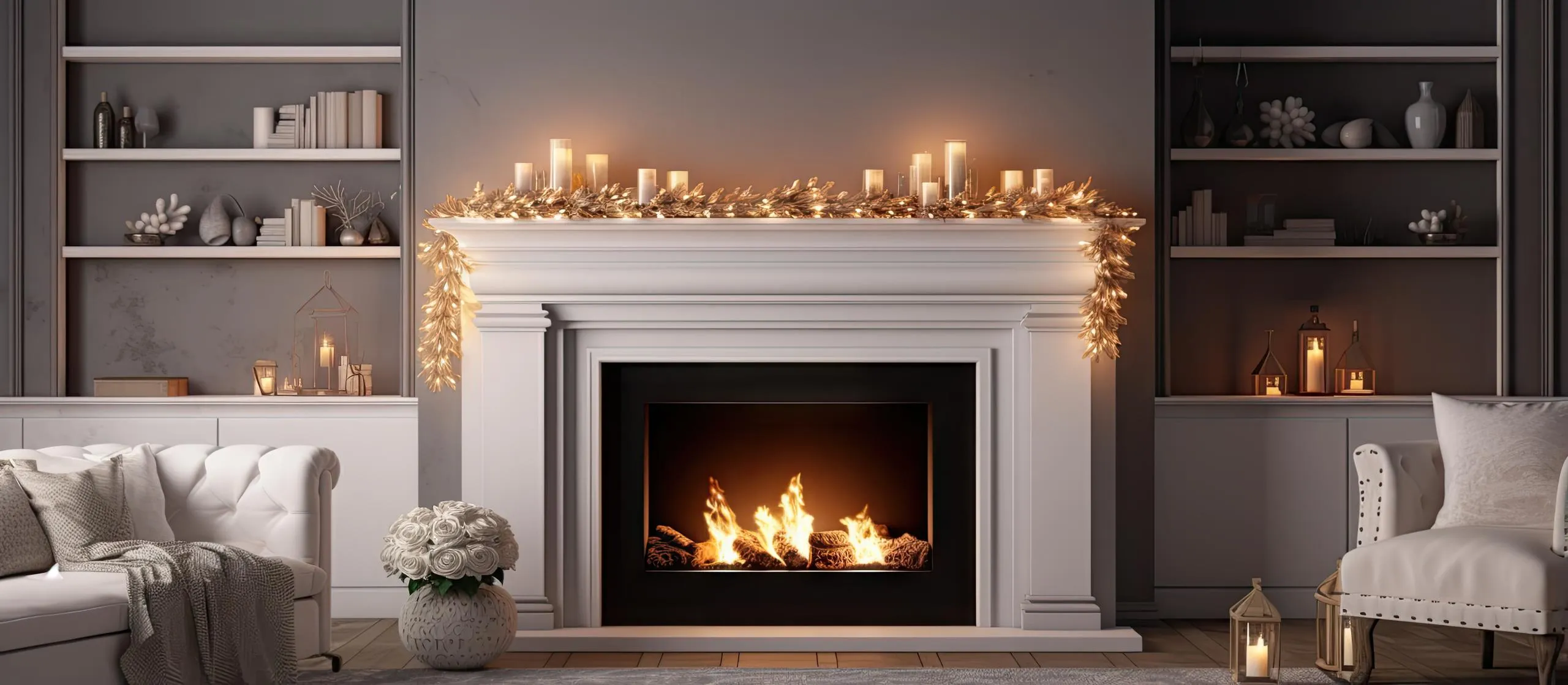 fireplace keeping a living room warm