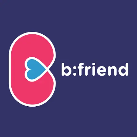 b:friend logo with pink rounded shape and blue heart icon