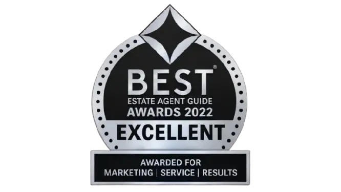Best Estate Agent Guide Awards 2022 Excellent badge, awarded for Marketing, Service, Results