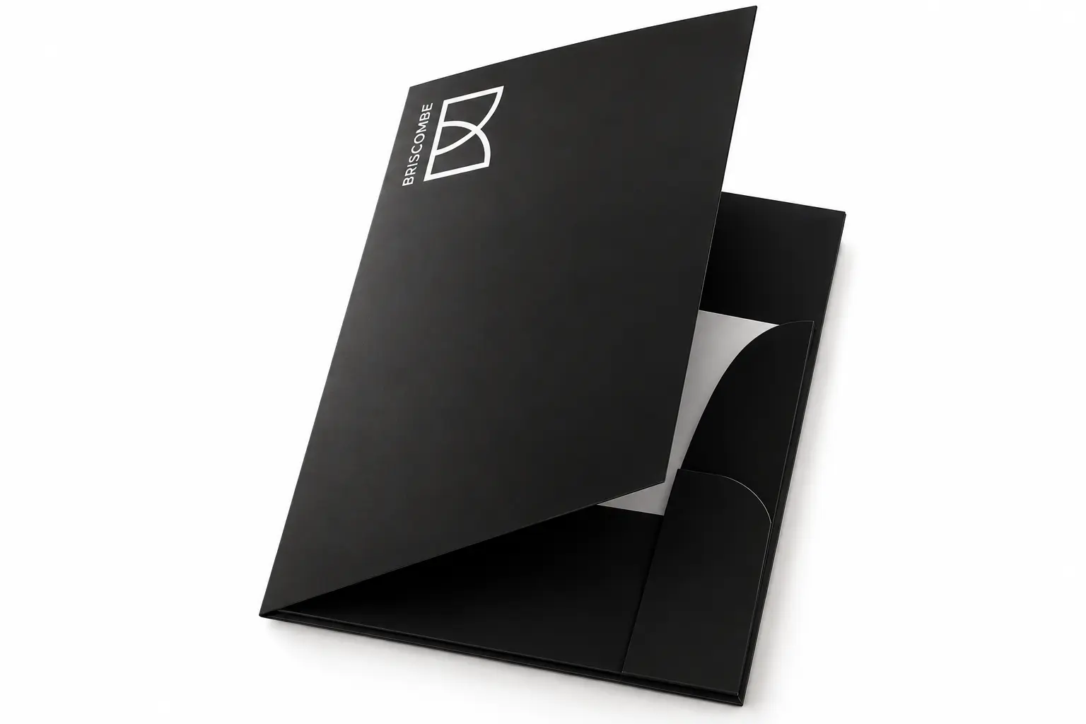 Black folder with Briscombie logo and text