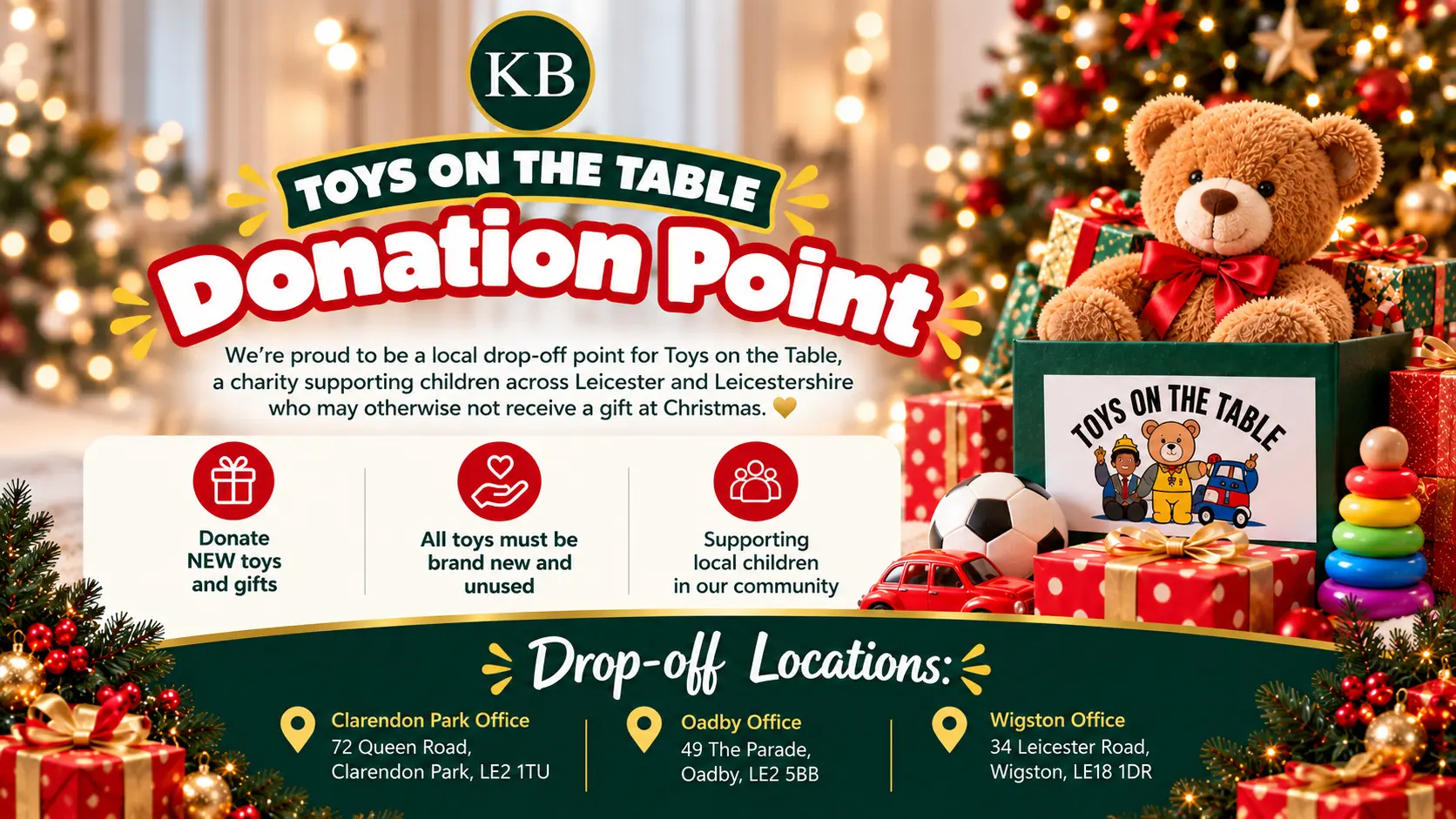 Knightsbridge Estate Agents are a Toys on the Table Donation Point This Christmas 🎁