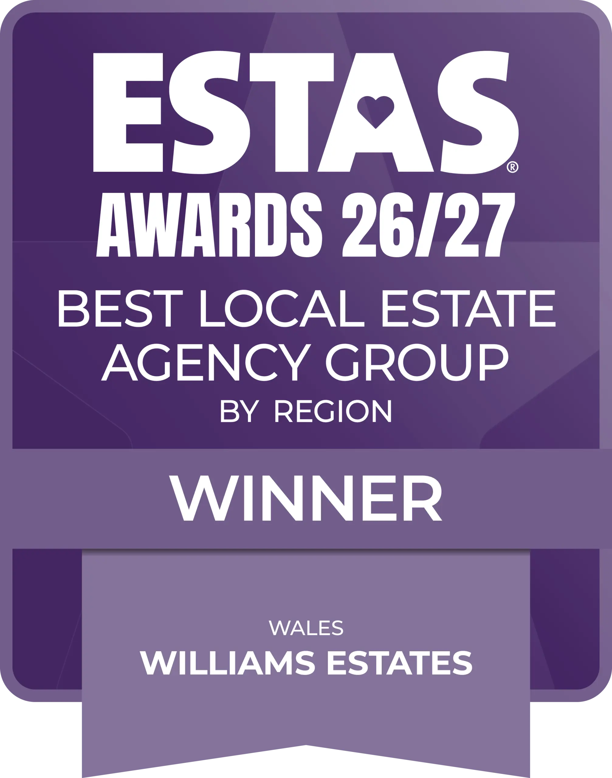 ESTAS Awards 26/27 winner badge for Best Local Estate Agency Group by Region, Wales, Williams Estates