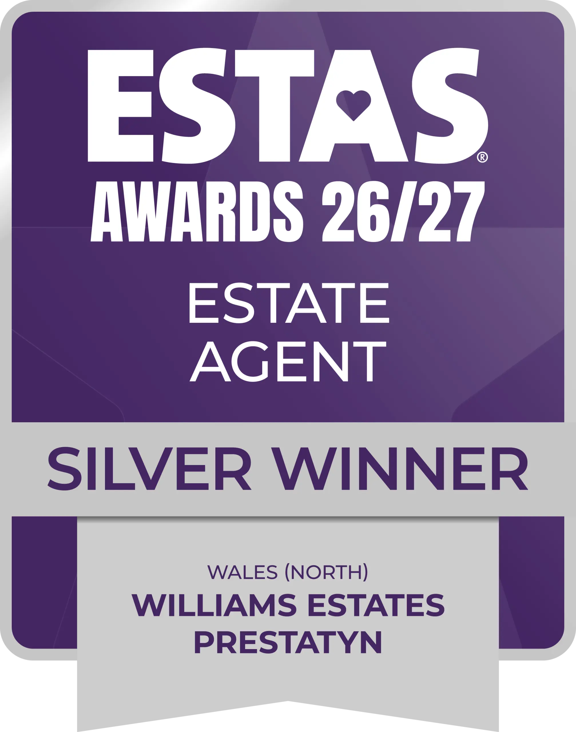 ESTAS Awards 26/27 badge: Winner, Best Local Estate Agency Group by Region, Wales, Williams Estates