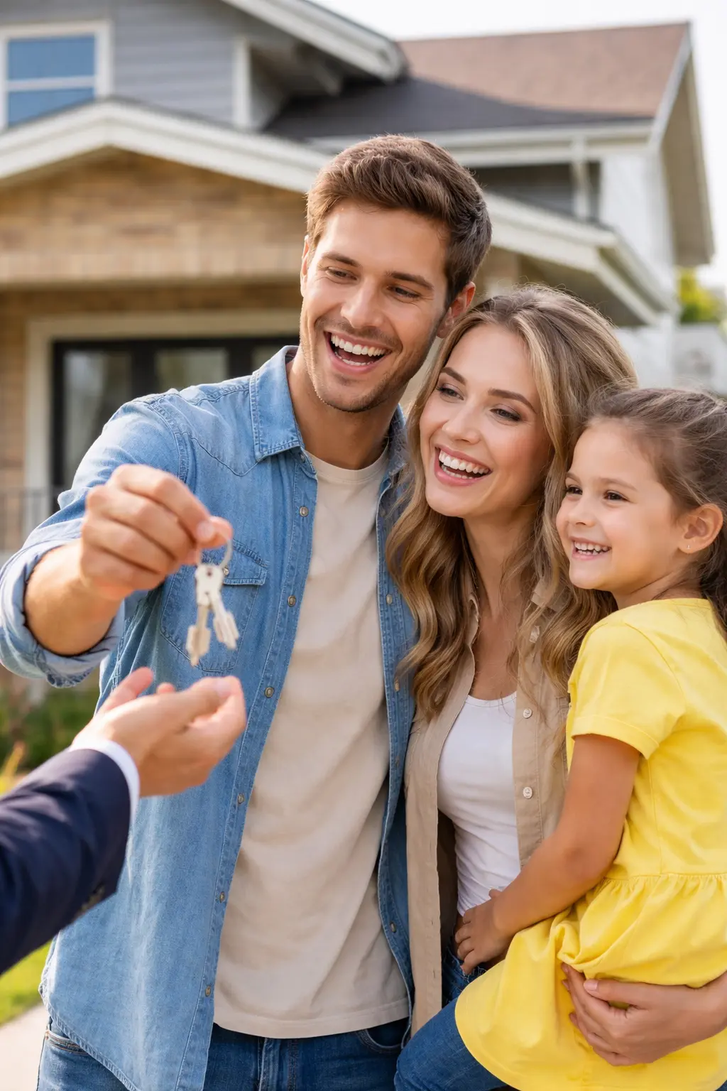 Happy family collecting their keys