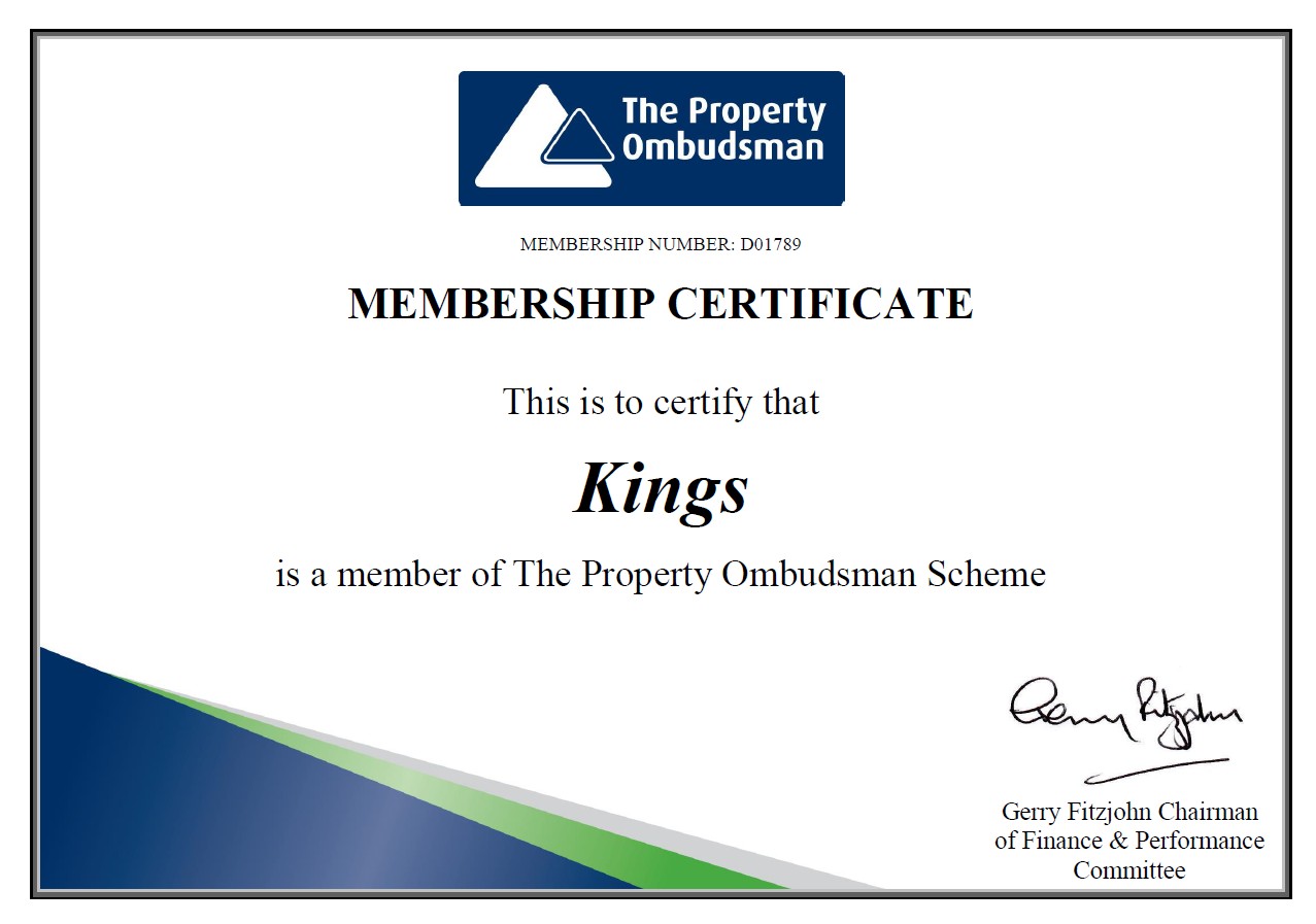 Certificate of Kings Estate Agents Client Money Protect MEmbership
