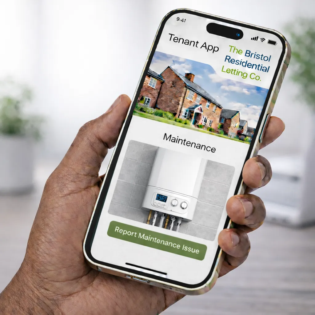A mobile phone with the Street.co.uk app displaying a screen to report a maintenance problem