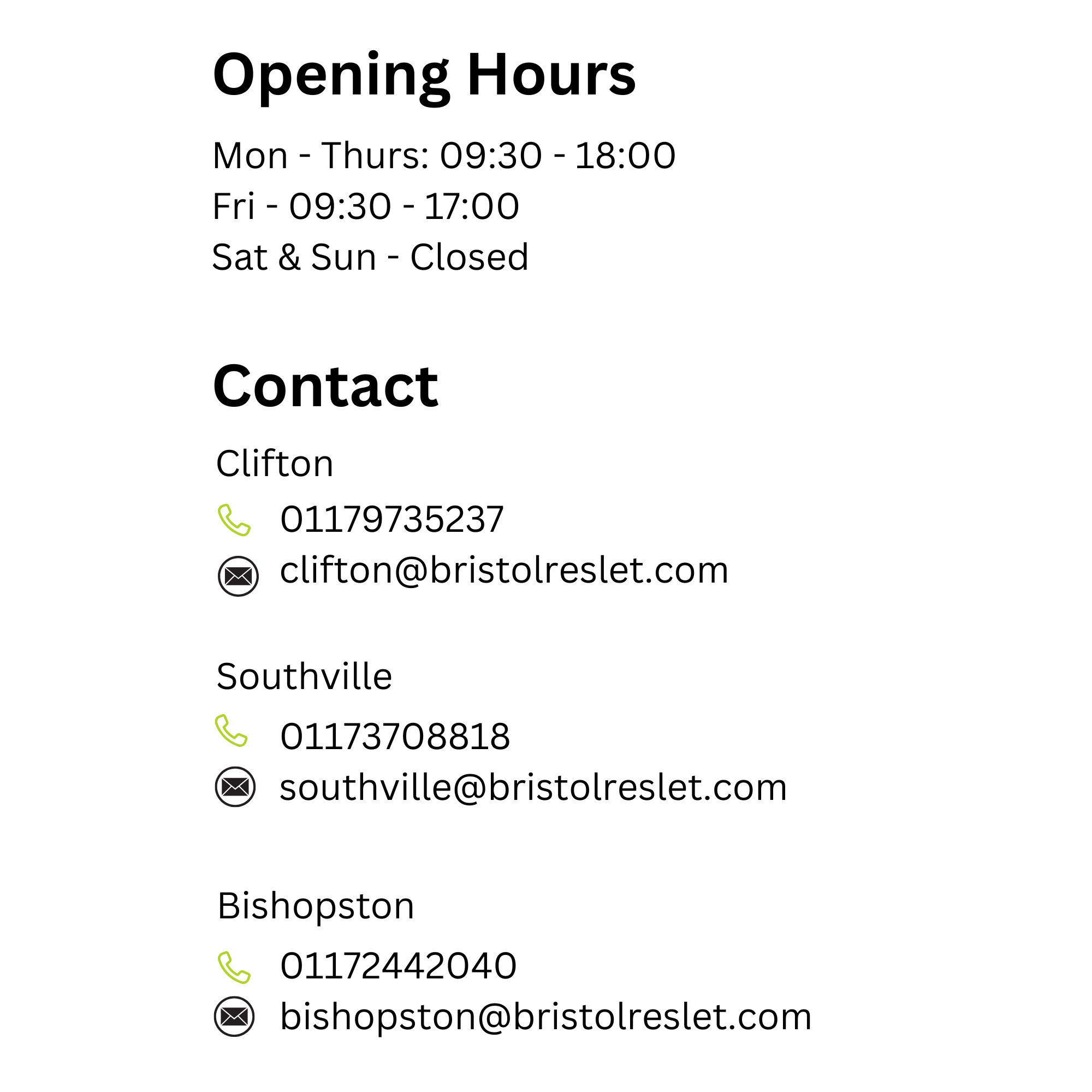 Details of the office opening times