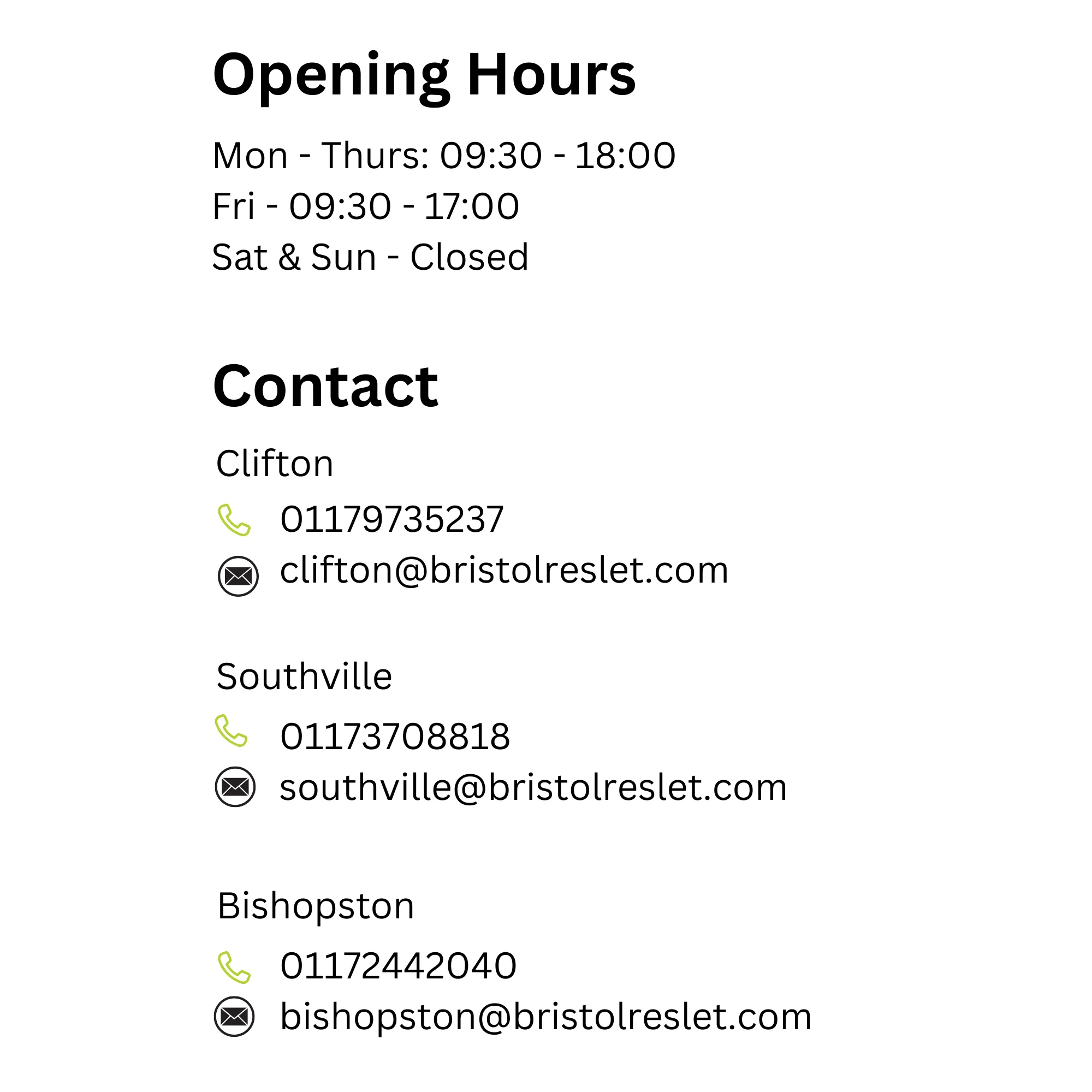 Details of the office opening times