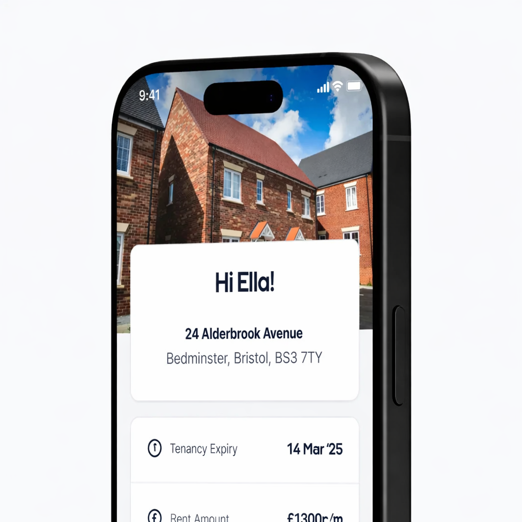 A mobile phone with the Street.co.uk app displaying the details of a tenancy.