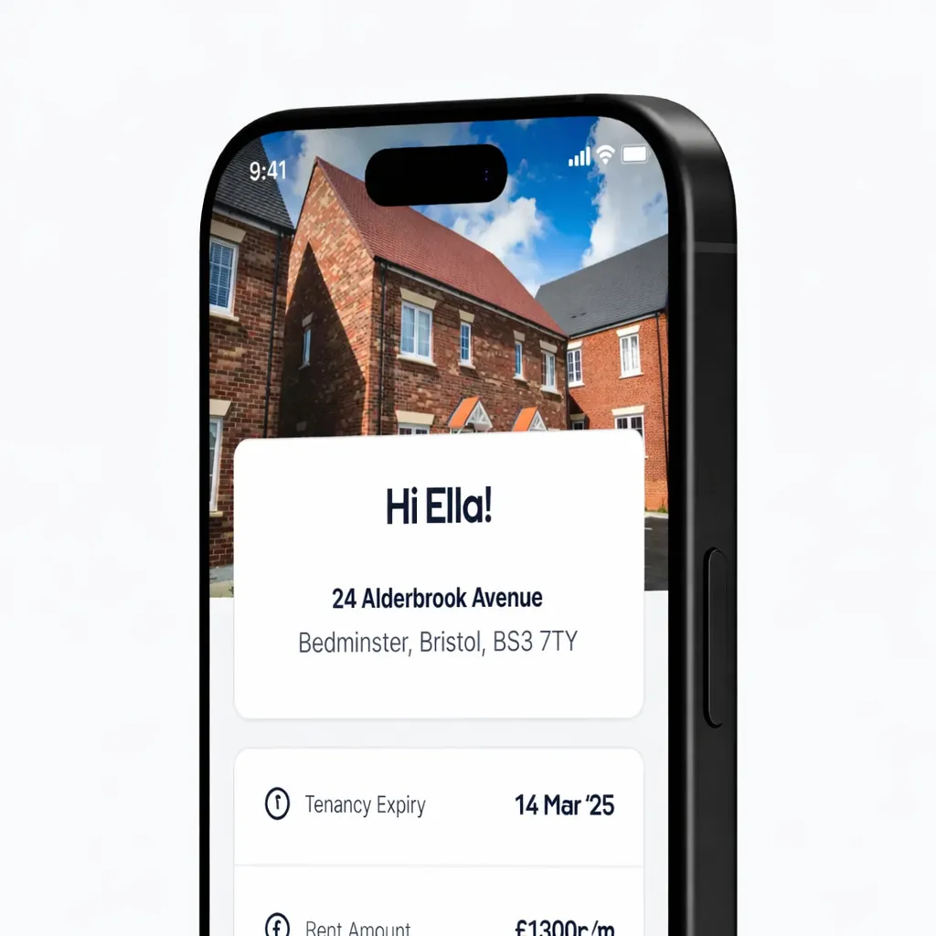 A mobile phone with the Street.co.uk app displaying the details of a tenancy.